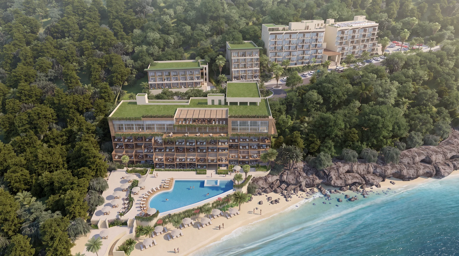 Hotel entre la selva y el mar, vista aérea